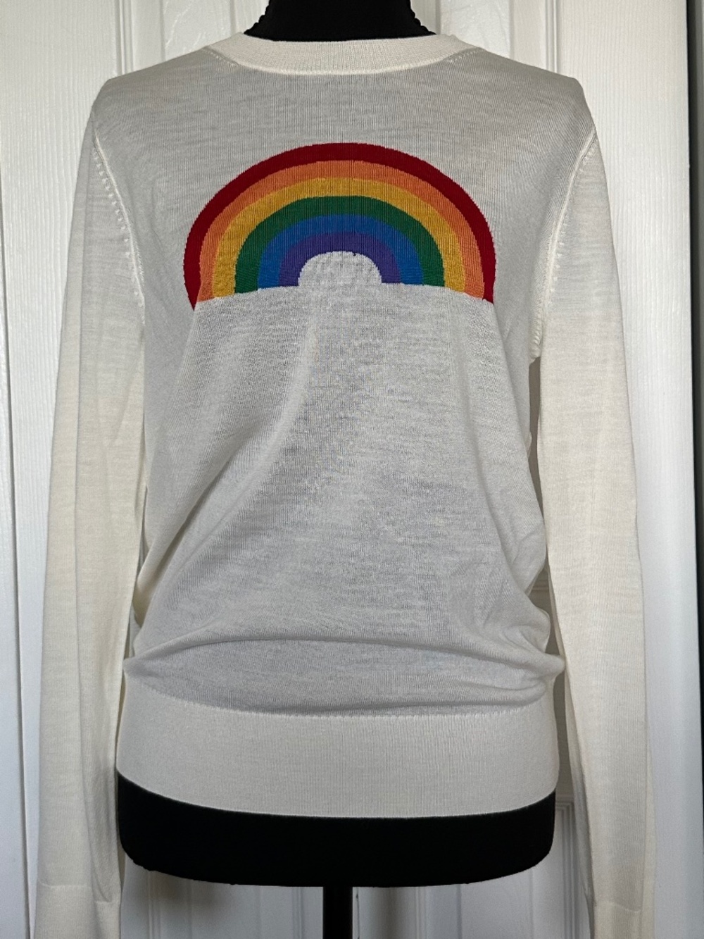 Trina Turk Old Fashion Rainbow Merino Wool Sweater, Ivory, Size Medium